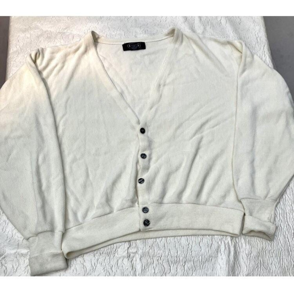 Knights Bridge For Men Cream White Acrylic V-Neck Button Cardigan Sweater Large